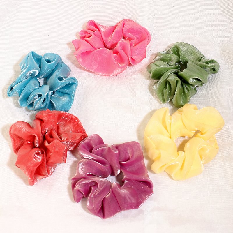 PastelCharm Satin Scrunchies | Pack of 6 Soft & Gentle Hair Accessories
