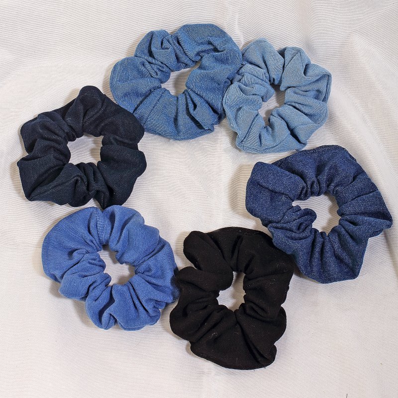 Soft Denim Hair Scrunchies for Women and Girls  | Pack of 6 |