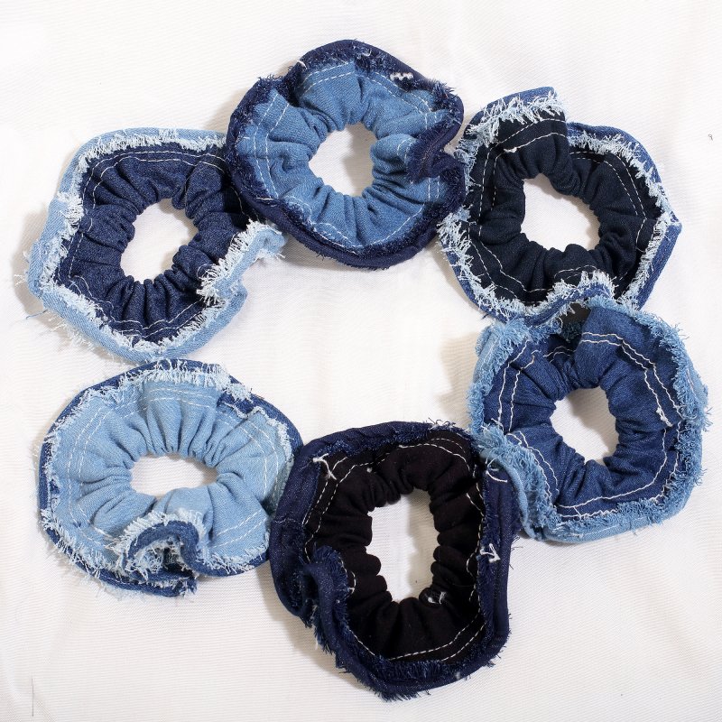 Blue Jean Bloom – Denim Scrunchie | Set of 6 for Girls and Women |
