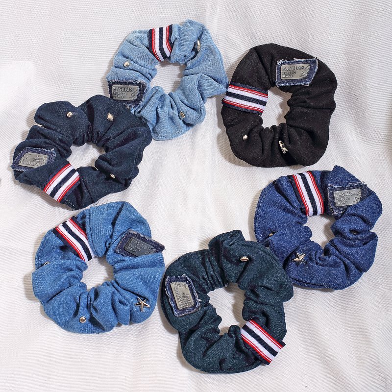 StarStitch Denim Scrunchies for Women and Girls | Pack of 6 |
