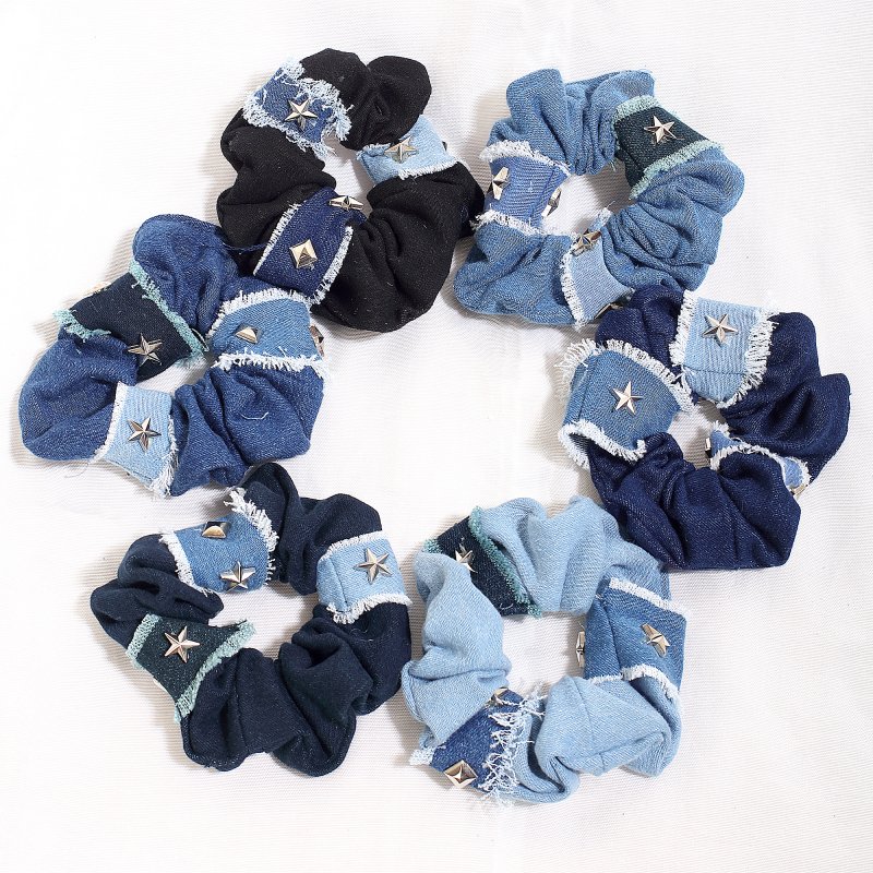 Starlight Denim Scrunchies for Women and Girls | Pack of 6 |