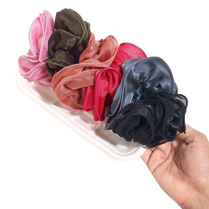 DarkLuxe Satin Hair Scrunchies for Women and Girls | Pack of 6 |