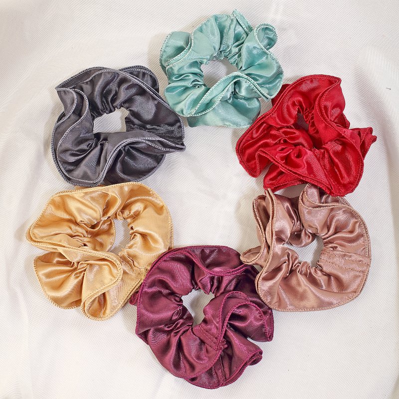 DarkEdge Satin Scrunchies | Pack of 6 Plain Peecoating Hair Ties|