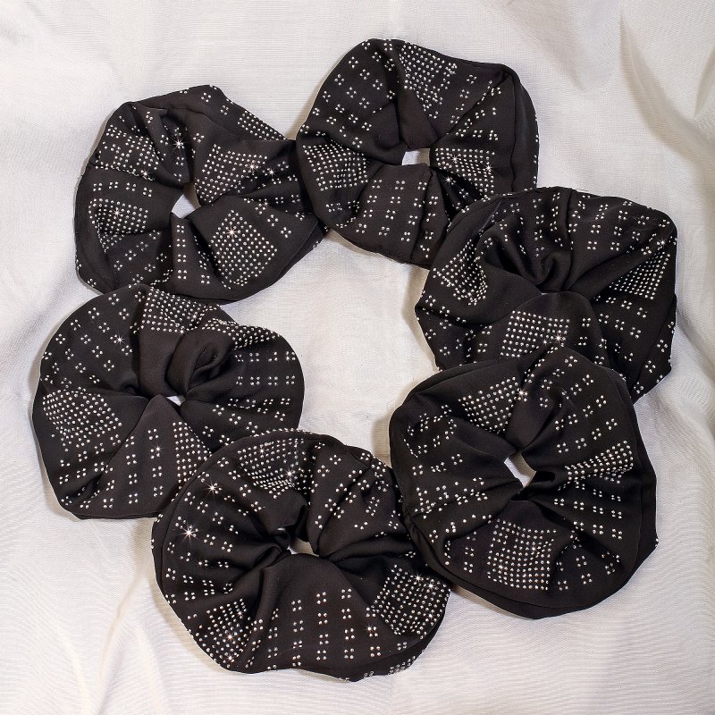 Midnight Jumbo Satin Scrunchies for Women and Girls | Pack of 6 |