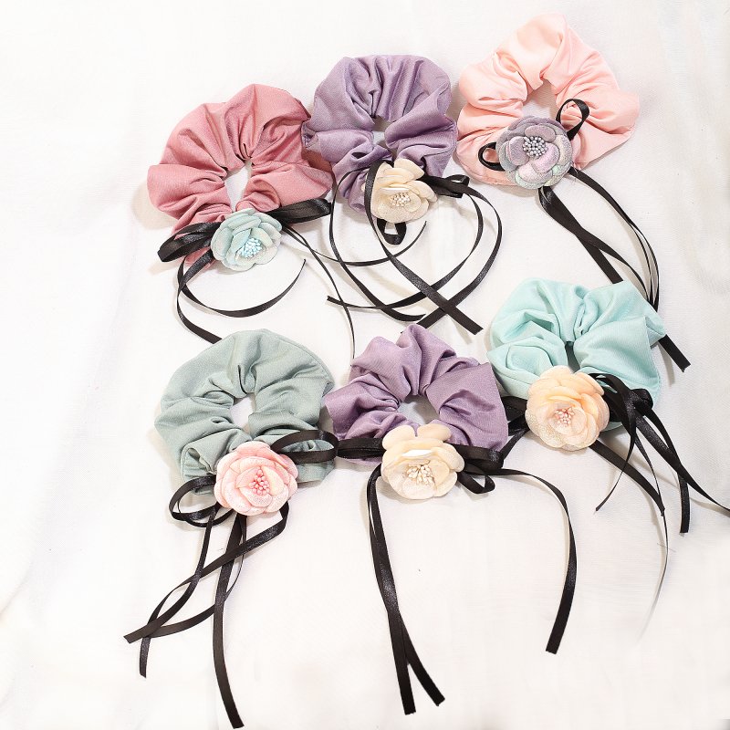 Satin Petal Bloom Hair Scrunchies for Women and Girls | Pack of 6 |
