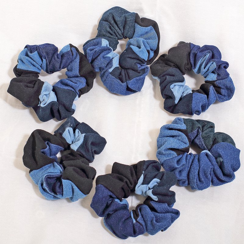 Denim Eclipse Hair Scrunchies For Girls and Women | Pack of 6 |