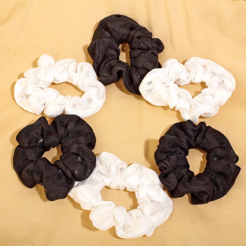 Cotton Cloud Textured Scrunchies – Pack of 6 - Black & White Edition