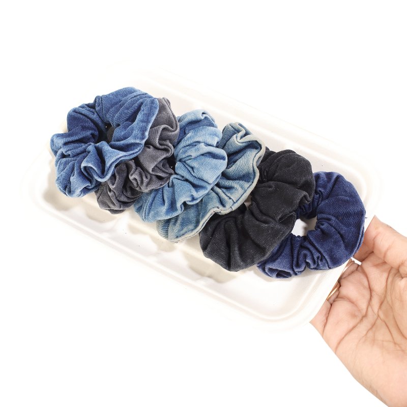 DenimCharm Hair Scrunchies for Girls | Pack of 6 |