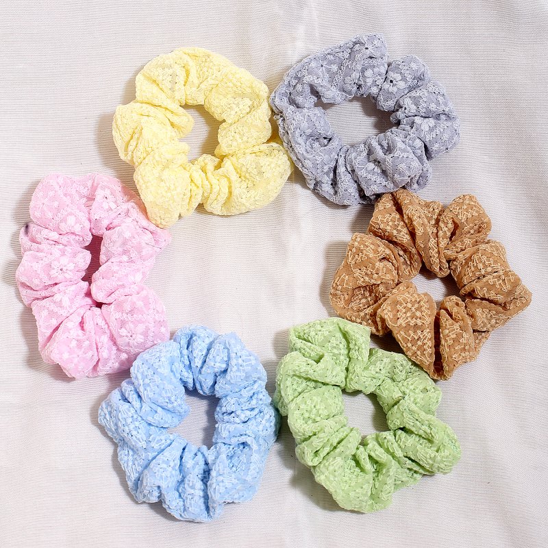 PastelBloom Lace Hair Scrunchies for Women and Girls | Pack of 6 |