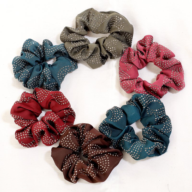 Silver Spark Satin Hair Scrunchies for Women and Girls | Pack of 6 |