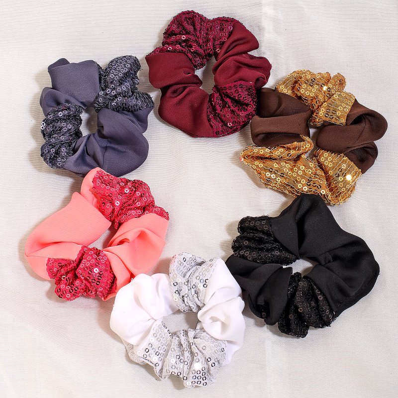Shiny Sequins Hair Scrunchies for Women and Girls | Pack of 6 |