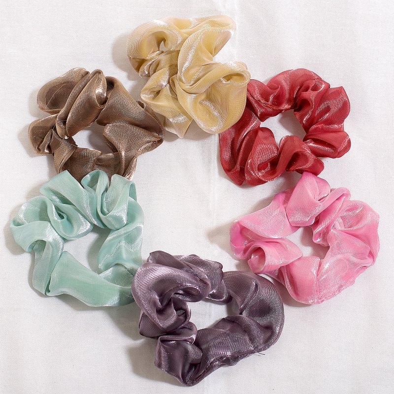 Soft Glow Georjet Hair Scrunchies for Women and Girls | Pack of 6 |