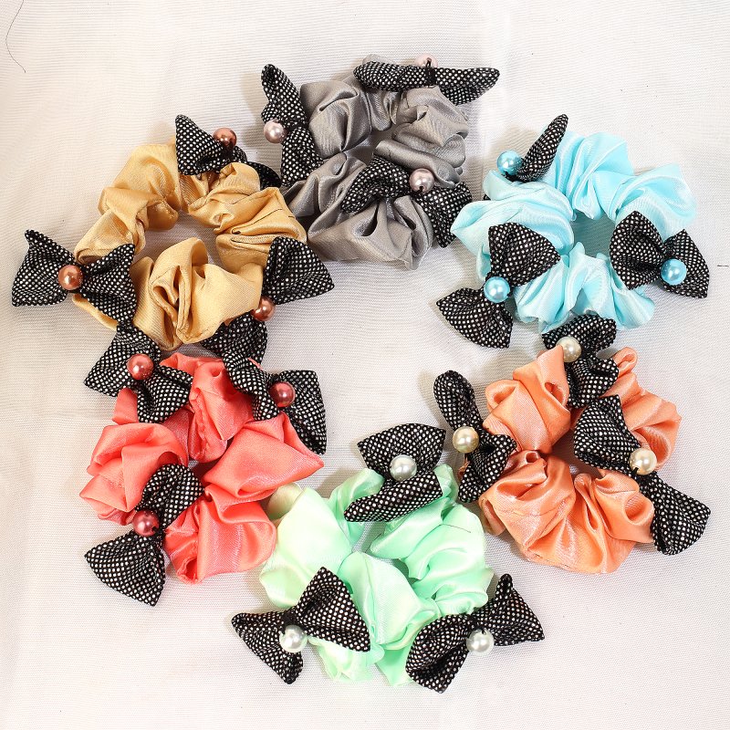 PearlGlow Dark Satin Hair Ties for Girls and Women | Pack of 6 |