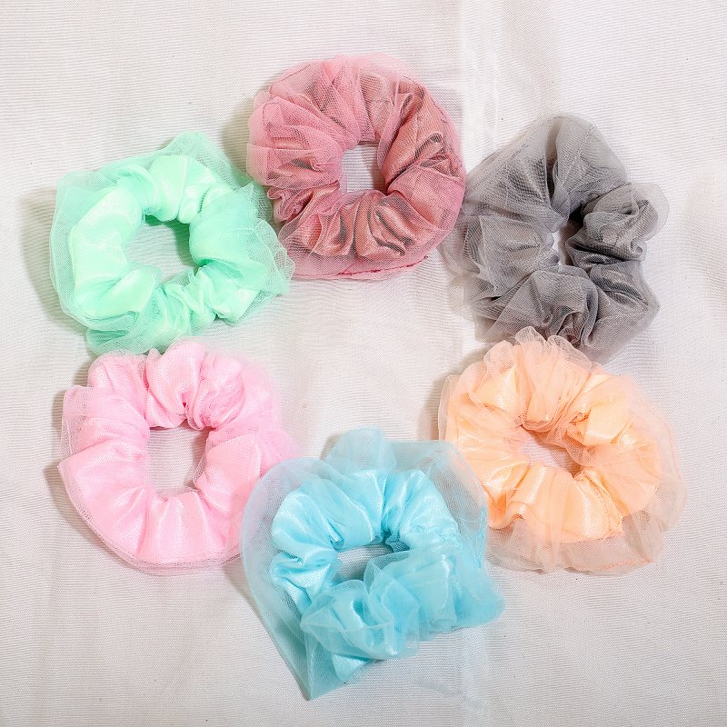 Net Satin Glow Hair Scrunchies for Women and Girls | Pack of 6 |