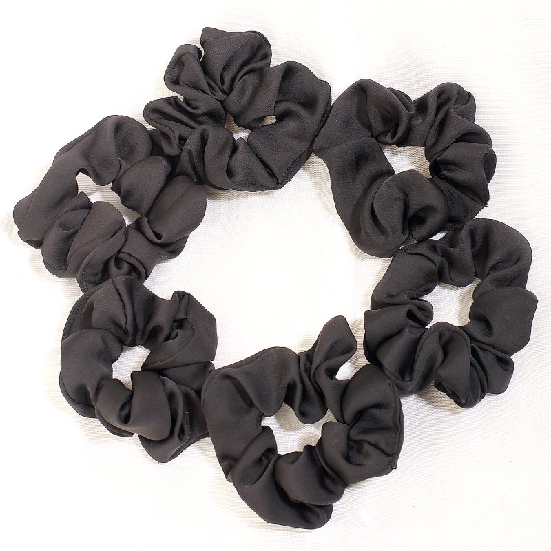 Black Satin Hair Scrunchies for Women and Girls | Pack of 6 |