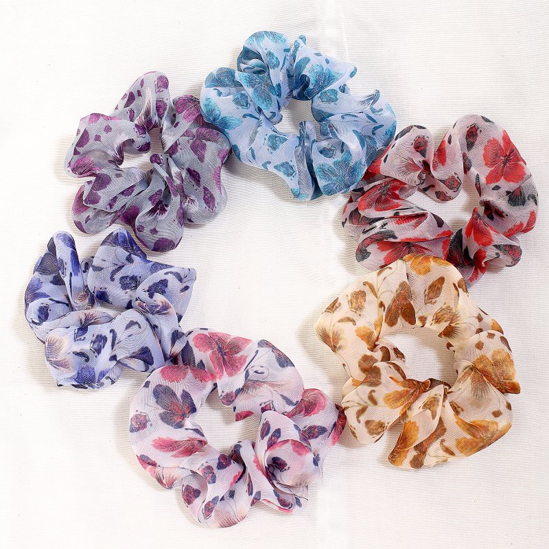 Floral Organza Pastle Hair Scrunchies for Girls and Women | Pack of 6 |