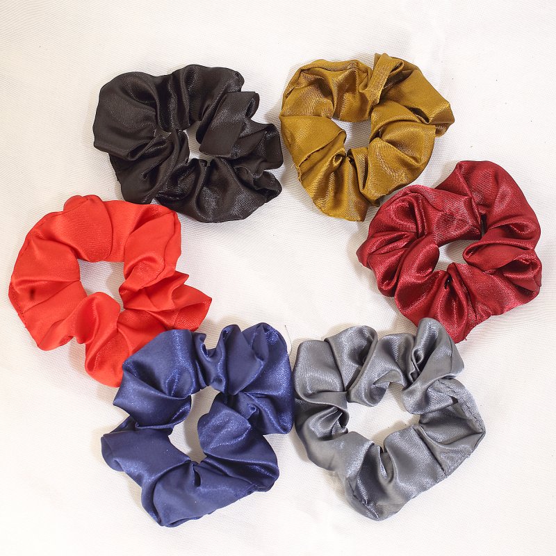PureNoir Satin Hair Scrunchies for Women and Girls | Pack of 6 |